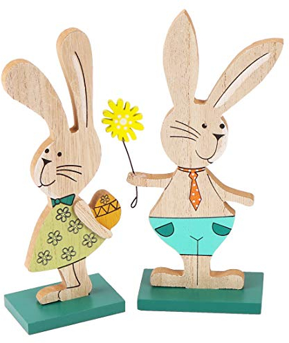 Zaloife Coniglio Pasquale Decorazioni Legno, 2 Pezzi Decorazioni Pasquali Legno, Pasqua Legno Coniglietti, Decorazione Coniglietto in Legno per Feste Giardino Casa Decorazioni