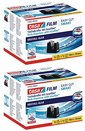 tesa Easy Cut Smart Dérouleur de ruban adhésif pour tables/table compact avec technologie antidérapante pour film adhésif jusqu'à 10 m x 15 mm (2, 1 rouleau)