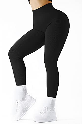 DOULAFASS Women Ribbed Leggings Yoga Pants High Waisted Workout Gym Leggings
