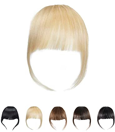 Clip in Pony Echtes Echthaar Pony Fransenhaar Haarverlängerungen Flacher Pony mit Schläfen, Blonde Farbe