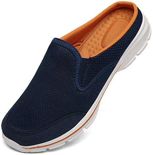 Zapatillas de Casa Mujer Hombre Zuecos de Algodón Comodas Transpirable Casual Pantuflas Exterior y Interior, Azul Naranja, 44 EU