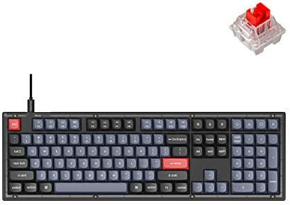 Keychron V6 Wired Custom Mechanical Keyboard, Full-Size QMK/VIA Programmable Macro with Hot-swappable Keychron K Pro Red Switch Compatible with Mac Windows Linux (Frosted Black-Translucent)
