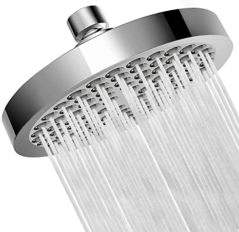 JINYOMFLY Kopfbrause Regendusche 6 Zoll, Duschkopf Regendusche mit Anti-Kalk-Düsen, Hochdruck Kopfbrause Wassersparend, Runder 360° Verstellbarer Sparduschkopf