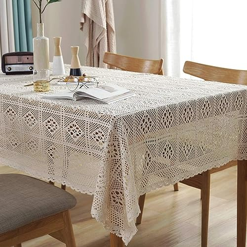 BMIDRUT Vintage Häkeldeckchen Tischdecke Beige Baumwolle Häkeln Rechteckige Tischdecken Spitze Deckchen Tischdecken Tischdecke Hochzeit Zuhause Party Dekor (140 x 250 cm)