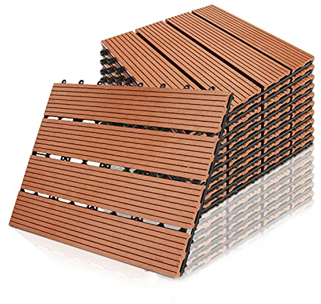 Randaco Dalles de Jardin clipsables en Bois Composite WPC, 30x30cm 55 pièces/5 m² Revêtement de Sol extérieur Dalles pour balcon et terrasse, Système plug-in Facile à poser, Marron