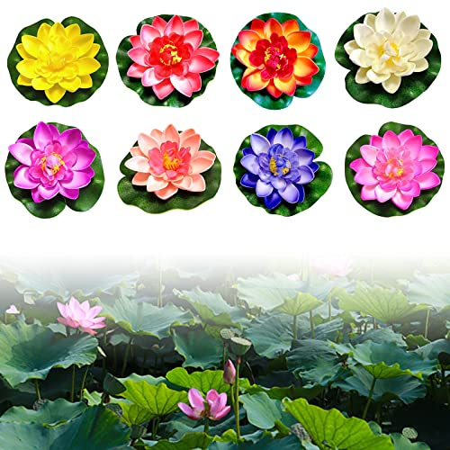 Lot de 8 Nénuphars Artificiels Flottants, Fleurs de Nénuphars Artificielles, Nénuphar Artificiel, Plantes D'étang Flottantes, Nénuphars pour Étangs Patio Jardin Piscine