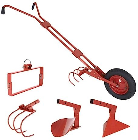 TERRE JARDIN Cultivador de hortalizas Multifuncional sobre Ruedas, cosechadora de 4 Funciones, Color Rojo, Mango ergonómico