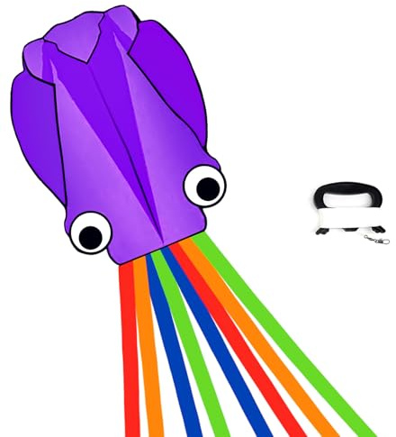 Simxkai Octopus Kite for Kids & Adults, Easy to Fly for Boys & Girls, 28''*158'' Large Soft 3D Beach(Purple)