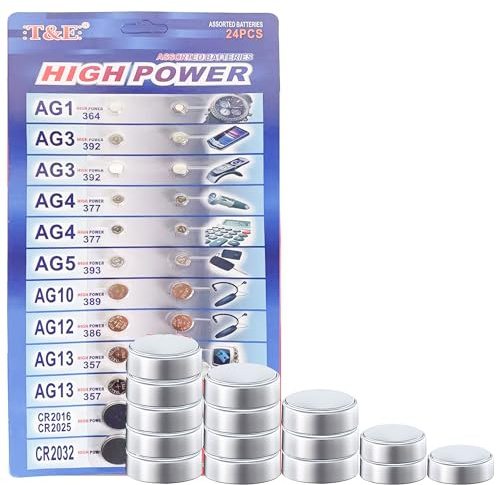 120pcs Alkaline Cell Batteries Assorted Battery 1.55 Volt AG1/LR621 AG3/LR41 AG4/LR626 AG5/LR754 AG10/LR1130 AG12/LR43 AG13/LR44 CR2016 CR2025 3V CR2032 Lithium Coin Batteries Set for Watch Toy Clock