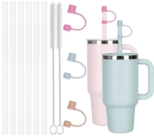 6 Replacement Straws with Cover Caps for Hydro Flask Tumbler with Handle 32oz, and Dust Proof Straw Cover for HydroFlask Press-in Straw Lid (32 oz, 7.76 inch)