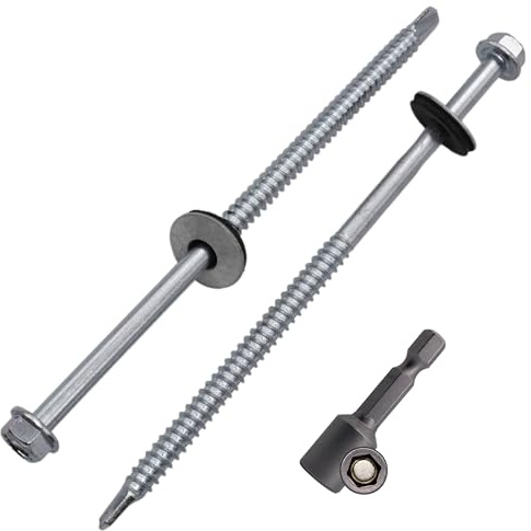 SKIR'CO (100 uds.) Tornillos para techos galvanizados 5,5 x 120 mm cabeza hexagonal tornillos autoperforantes DIN 7504-K con arandelas de sellado EPDM