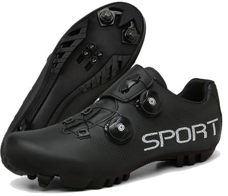 ENEN Herren Fahrradschuhe, Unisex Damen Mountainbike Schuhe Kompatible SPD 2 Schrauben mit Delta Lock Pedal, Schwarz Weiß Atmungsaktive MTB Radschuhe Reitschuhe