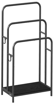 VASAGLE Freestanding Towel Rack, 3-Bar Towel Holder with 2 Hooks, 50 x 30 x 100 cm, Storage Shelf, for Bath Towels, Ink Black and Ebony Black LLS009B01