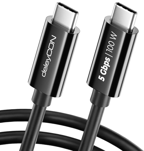 deleyCON 1m USB C-Kabel (100 W Snabbladdning + Datakabel 5 Gbit/s) USB-C-Laddningskabel för iPhone 17 16 15 Pro Max Samsung Galaxy S25 S24 S23 Pixel iPad Pro MacBook Air Tablet Switch PS5 - Svart