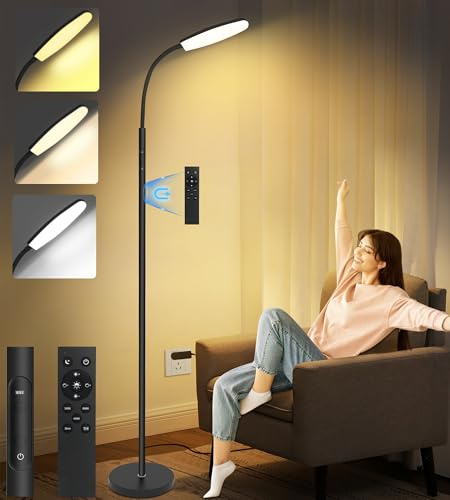 LanSuper Lampada per terapia della luce, lampada Happy Therapy da 10000 Lux, lampada a spettro completo, lampada da terra per terapia della luce con 10 temperature di colore, 6 luminosità e timer