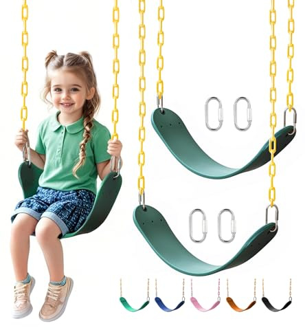 little dove 2 Pack Heavy Duty Swing Seats with 66 Rust-Resistant Chains, Swing Set Accessories Replacement with Quick Links, Kids Swings Supports 330 lbs for Outdoor Playground Trees, Green