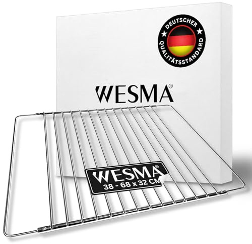 WESMA® Backofenrost ausziehbar 38-68 x 32 cm | verstellbarer Ofenrost | universelles Backofengitter | Gitterrost für Backofen, Backrost, Gitter Backofen, oven rack | TÜV geprüft & hitzebeständig