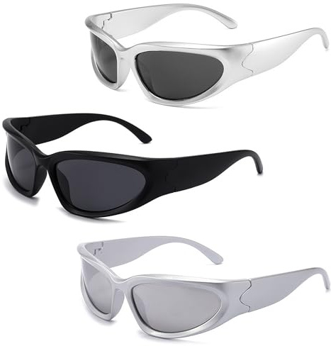 Amllaing 3 Paires Lunette de Soleil Sport pour Homme Femme, Lunette Soleil Y2K Enveloppant, Vintage Lunette de Soleil, Lunette de Cyclisme, pour Conduite, Pêche Cyclisme Sports