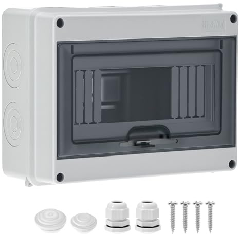 QWORK 8 Way Circuit Breaker MCB Distribution Protection Box, IP65 Waterproof ABS Plastic Breaker Electrical Box and Transparent Cover