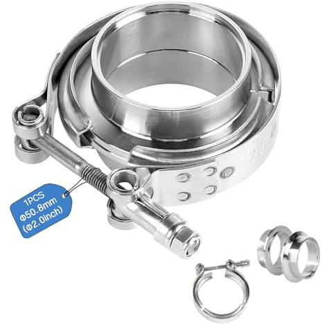 SUPAWAY V-band + flänsar Ø 50,8 mm (2,0 tum) – sats i rostfritt stål 304 avgasklämma, svetsbara flänsar med centreringsringar för turbo, avgasrör, downpipe (1 st, silver)