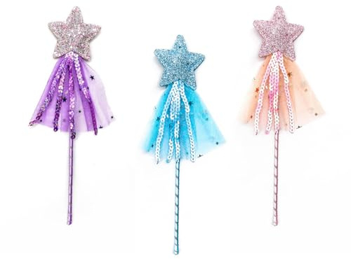 BCHKO Set da 3 Bacchette Magiche a Forma di Stella, Bacchette Glitterate da Principessa e Fata, Ideali per Bambine, Natale, Halloween, Feste di Compleanno (viola, rosa, blu)