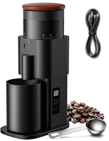 SHARDOR All-Metal Single-Dose Coffee Grinder – Quiet DC Motor, Home-use Espresso Grinder, Burr Coffee Grinder, with 80 Settings and an LED Power Display，Black