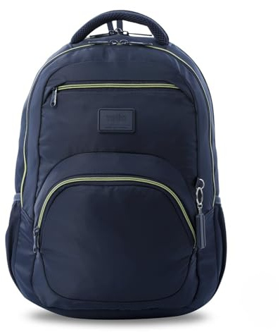 TOTTO - Mochila para Ordenador Portátil 14 Pulgadas, Modelo Tracer 4, Mochila Eco-Friendly, 3 Compartimentos, Cremallera con Argolla para Candado, 2 Bolsillos para Botella, Color Azul/Verde
