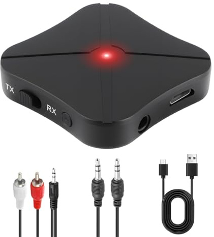 Durlo Bluetooth 5.0 2-i-1-ljudsändare och mottagare – trådlös adapter med stöd för 3,5 mm, dubbel enhetskontakt för TV, PC, bil, hörlurar, soundbar