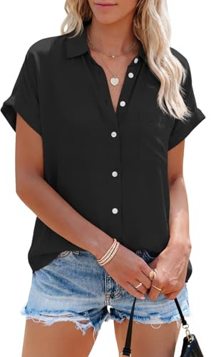 Cicy Bell blus damer kortärmade ränder toppar v-ringad randiga skjortor toppar sommar casual button down t-shirt