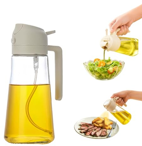 Aceitera 2 en 1 Spray y Vertedor 430 ml – Botella de Vidrio Antigoteo, Pulverizador Fino y Vertido Controlado – Dispensador de Aceite para Freidora de Aire, Cocina Saludable, Ensaladas y Barbacoas