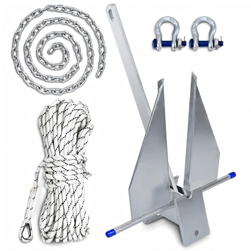 SajoSolid Heavy Duty Boat Anchor Kit, 5/8/10/13/18/25 lb Galvanized Danforth Anchor with Anchor Chain, Shakles and Boat Anchor Rope, Fluke Anchor Kit for Boats Pontoon, Deck, Fishing, and Sail