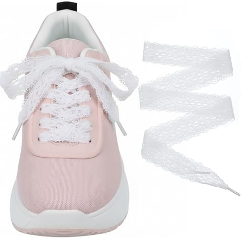 Thinp 2 par spets skosnören vita, skosnören spets vit spets Laces elegant bredd 3 cm bredd platta spetsar skosnören för kvinnor sportskor löparskor (vita, 140 cm)