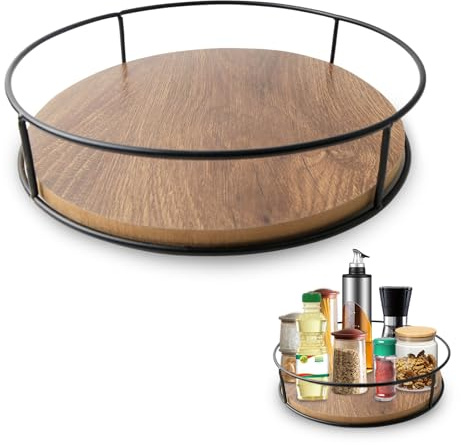 Roterande tallrik arrangör trä vridbar Lazy Susan kryddhylla rund roterande platta arrangör för skåp kylskåp kök bänkskiva badrum