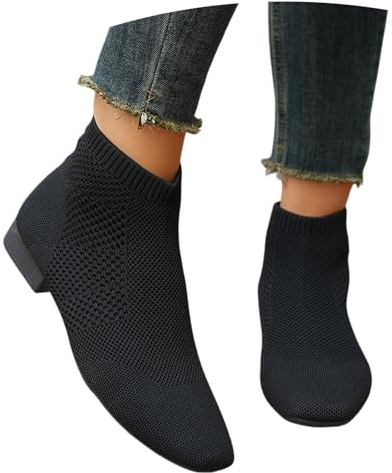 MEECHI Stivali Slip-on Stivaletti da Donna in Maglia Elasticizzata E Rete Stivali Corti Estivi Leggeri E Traspiranti Eleganti Stivaletti A Punta con Tacco Basso Scarpe da Passeggio Casual
