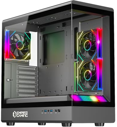 EMPIRE GAMING EC258 ATX/MATX/ITX Panoramat PC-Gamingchassi, Integrerad ARGB (LED-Remsa + 3 st. Fläktar + PWM-Hub), Härdat Glas, 420 mm GPU, Vattenkylning 360 mm, USB-C