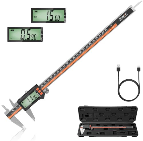 Preciva Calibre Digital 300mm Recargable USB-C, Pie de Rey Electrónico de Acero Inoxidable con Pantalla LCD, Medición 0-12 / 0-300 mm Alta Precisión para Interior, Exterior y Profundidad