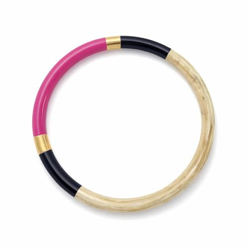 Marycrafts Bracelet Jonc en Corne Naturelle & Laque – Bijou Artisanal Élégant – Facile à Assortir avec Toutes Vos Tenues