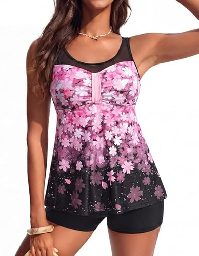 Hanna Nikole Maillot de Bain pour Femme, Maillot de Bain Gainant, Ensemble Tankini à nœud, Maillot de Bain Deux pièces, Haut Tankini en Maille avec Short de Bain Taille Haute, Maillot de Bain Modeste