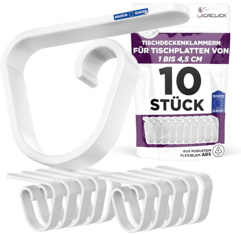 Pinzas Sujeta Manteles de Mesa Pack Clip Grande de Sujecion para Restaurantes Sujetamantel Universal de Plastico Resistente para Hosteleria Ideal Superficie Gruesa Uso Exterior o Interior (Blanco, 10)