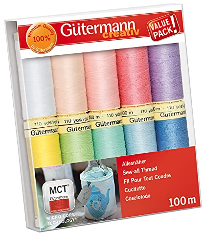 Gütermann creativ Nähfaden-Set mit 10 Spulen Allesnäher 100 m in Pastellfarben,Mehrfabig