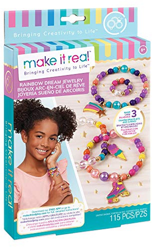 Make It Real Rainbow Bracelet Making Kit with Ring - Girls Jewellery - Arts and Crafts for Kids