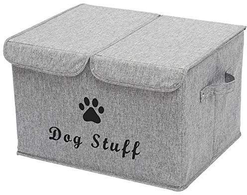 Pethiy Grandes Cajas de almacenaje de Tela de Lino para Perros Juguetes, Plegables Cubos de Almacenamiento contenedores con Tapa y Asas, para Ropa y Accesorios, Juguetes para Perros-Gris Nieve