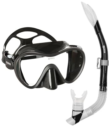 Mares Adult Combo Tropical Snorkeling Gear Set - Mono-Lens Frameless Silicone Mask, Semi-Dry Top w/Anti-Splash Snorkel, Black