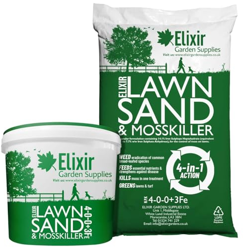 Elixir Gardens Lawn Sand & Moss Killer with Added Iron Sulphate | Turf Treatment & Grass Green-Up Tonic | 500g - 25kg Weights | N.P.K 4-0-0+3% Fe | 1kg Bag | Treats upto 12sqm