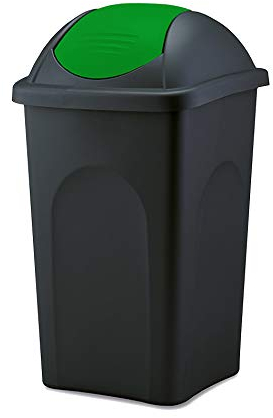 BigDean Mülleimer groß 60L - schwarz - mit Schwingdeckel grün - aus Kunststoff - Müllsammler Abfalleimer Mülltonne Abfallbehälter - Made in Italy