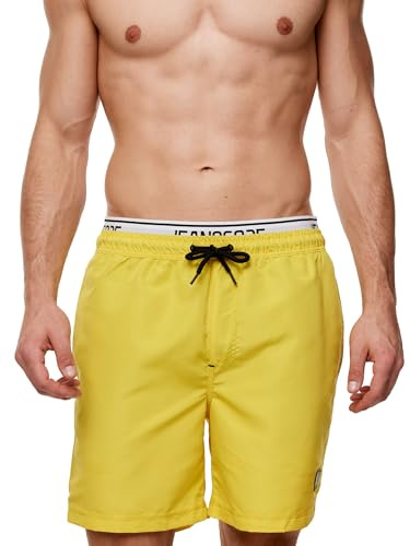 Indicode Herren Solomon Badehose mit 3 Taschen und Tunnelzug | Badeshorts für Männer Lemon Pie, S
