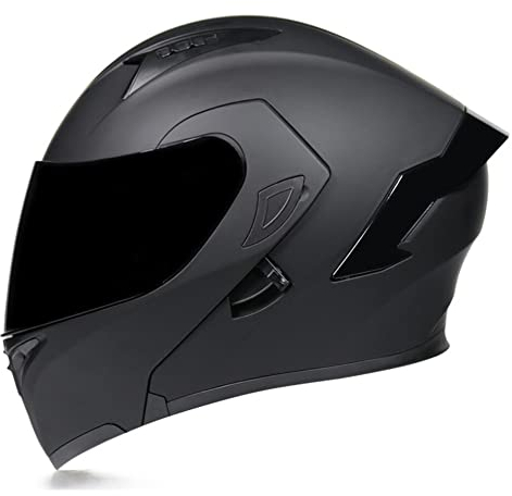 Woljay Casco Moto Modulare Integrato apribile Parasole caschi Doppia Visiera per uomo donna Scooter Adulto DOT ECER22-05 (Matte Black-Smoke Visor,L)