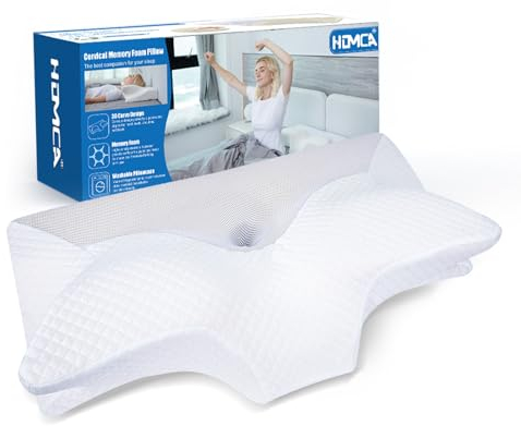 HOMCA Almohada Cervical de Espuma Viscoelastica, Almohada Ortopedica para Soporte de Cuello, Almohadas Ergonómico para Dormir de Lado y Boca Arriba, 70 x 40 x 8.5/14cm