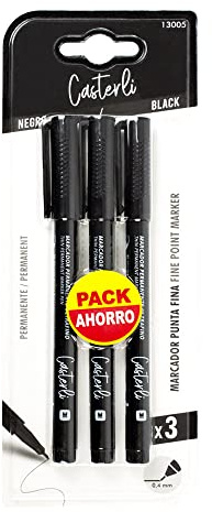 Casterli - Rotuladores Permanentes Punta Fina 0,4 mm (0,4 mm, Negro-3 unidades)