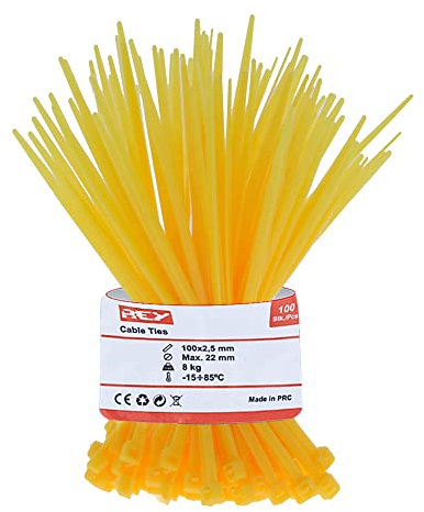 REY 100x Paquete Bridas Cables de Malla Reforzada 2,5 x 100mm, Protección Rayos UV, Amarillo